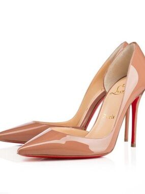 Christian Louboutinl Iriza - Nude Patent Pointed-Toe Stilettos with Red Soles